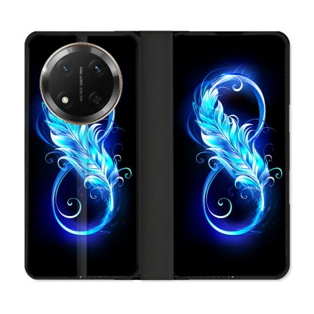 Housse cuir portefeuille Pour Honor Magic 7 Lite 5G Texture Plume Infini Bleu