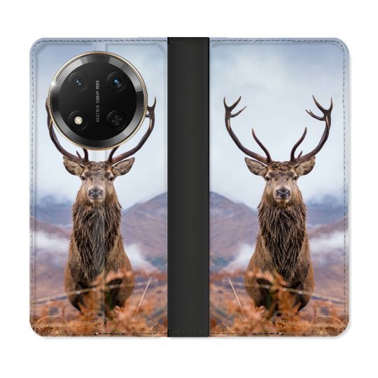 Housse cuir portefeuille Pour Honor Magic 7 Lite 5G Chasse Chevreuil Montagne
