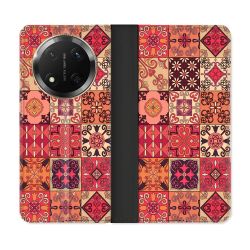 Housse cuir portefeuille Pour Honor Magic 7 Lite 5G Texture Carreau Ciment Rouge