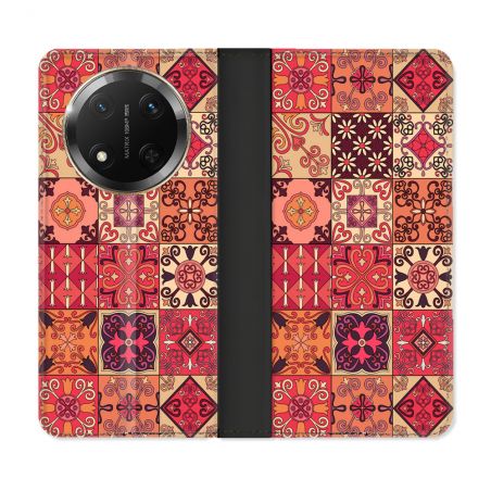 Housse cuir portefeuille Pour Honor Magic 7 Lite 5G Texture Carreau Ciment Rouge