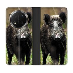 Housse cuir portefeuille Pour Honor Magic 7 Lite 5G Chasse Sanglier bois