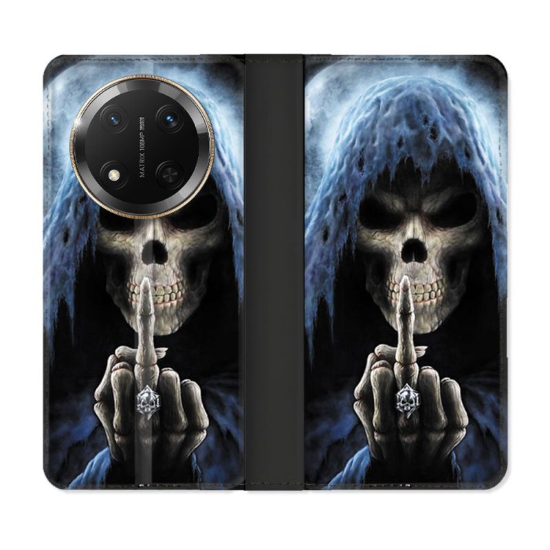 Housse cuir portefeuille Pour Honor Magic 7 Lite 5G Tete de Mort Doigt