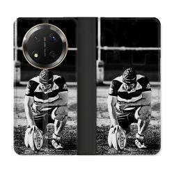 Housse cuir portefeuille Pour Honor Magic 7 Lite 5G Sport Rugby Noir Blanc