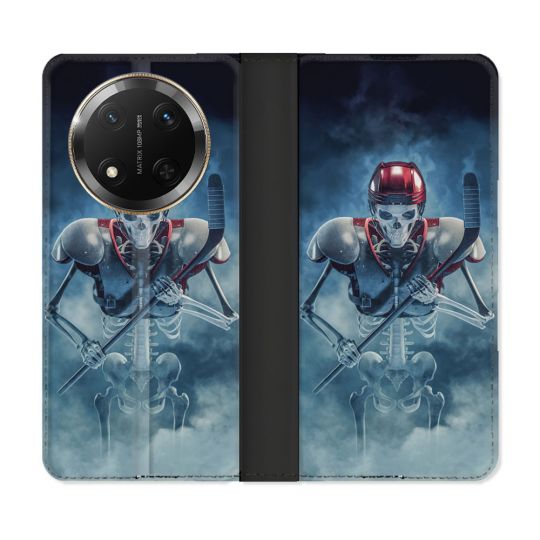 Housse cuir portefeuille Pour Honor Magic 7 Lite 5G Sport Hockey Squelette