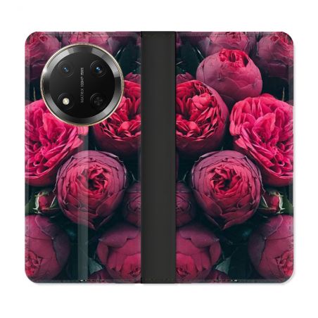 Housse cuir portefeuille Pour Honor Magic 7 Lite 5G Fleur Pivoine