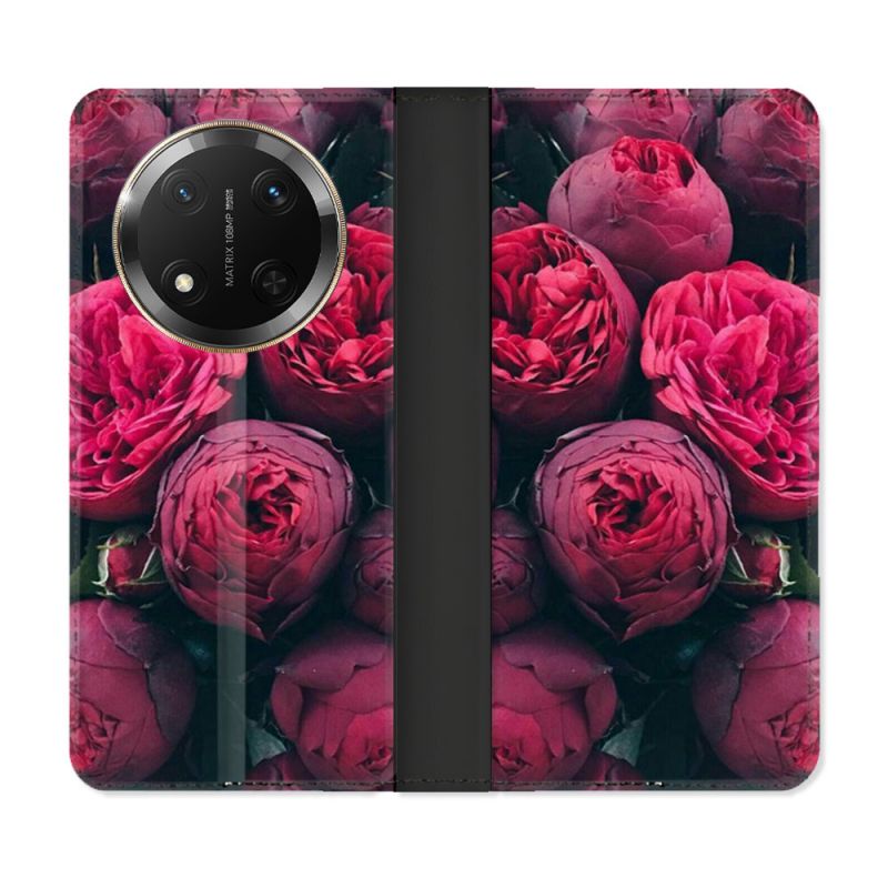 Housse cuir portefeuille Pour Honor Magic 7 Lite 5G Fleur Pivoine
