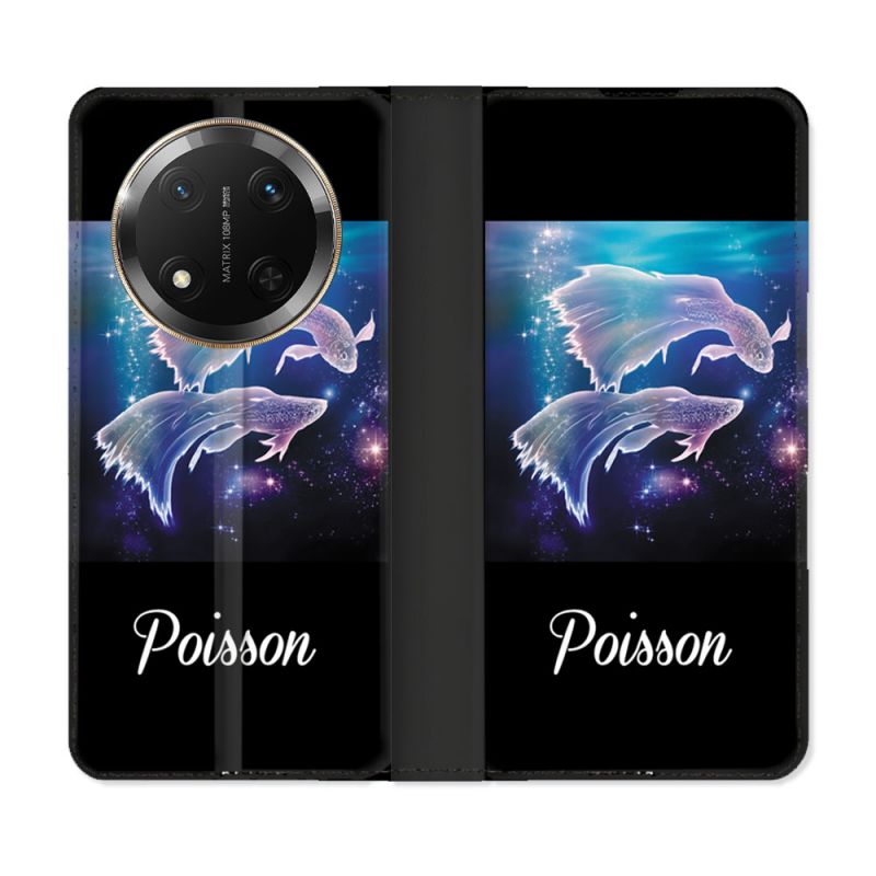 Housse cuir portefeuille Pour Honor Magic 7 Lite 5G Signe Zodiaque 2 Poisson