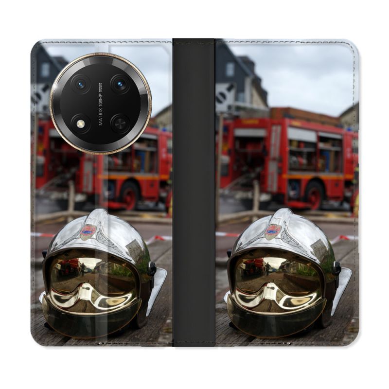 Housse cuir portefeuille Pour Honor Magic 7 Lite 5G Pompier Casque Camion