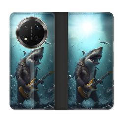 Housse cuir portefeuille Pour Honor Magic 7 Lite 5G Musique Rock Requin