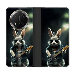 Housse cuir portefeuille Pour Honor Magic 7 Lite 5G Musique Rock Lapin
