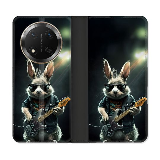 Housse cuir portefeuille Pour Honor Magic 7 Lite 5G Musique Rock Lapin