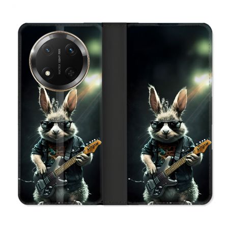 Housse cuir portefeuille Pour Honor Magic 7 Lite 5G Musique Rock Lapin