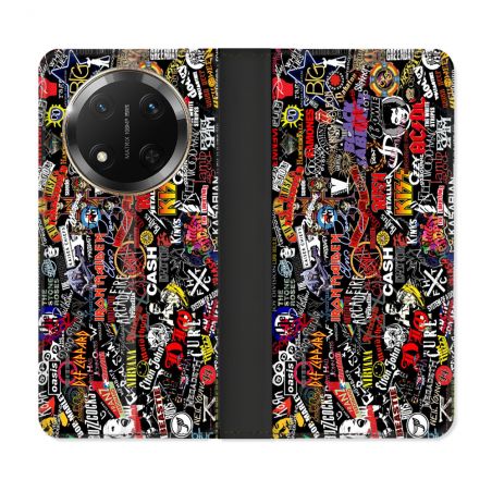 Housse cuir portefeuille Pour Honor Magic 7 Lite 5G Musique Rock Groupe