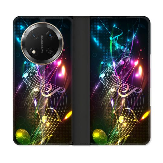 Housse cuir portefeuille Pour Honor Magic 7 Lite 5G Musique Partition Multicolore