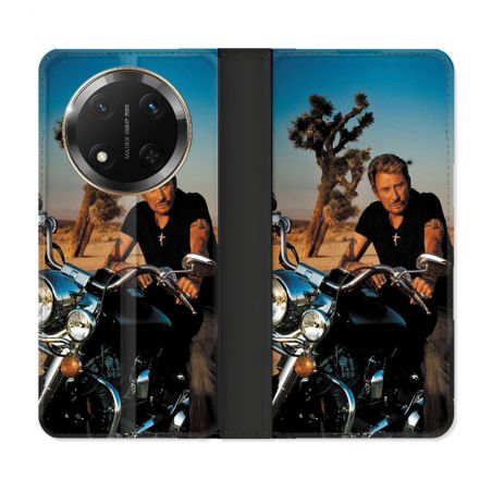 Housse cuir portefeuille Pour Honor Magic 7 Lite 5G Musique Johnny Hallyday Moto