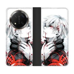Housse cuir portefeuille Pour Honor Magic 7 Lite 5G Manga Tokyo Ghoul Kaneki Blanc