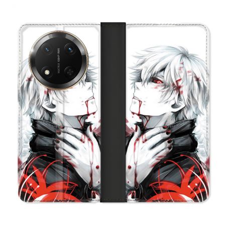 Housse cuir portefeuille Pour Honor Magic 7 Lite 5G Manga Tokyo Ghoul Kaneki Blanc