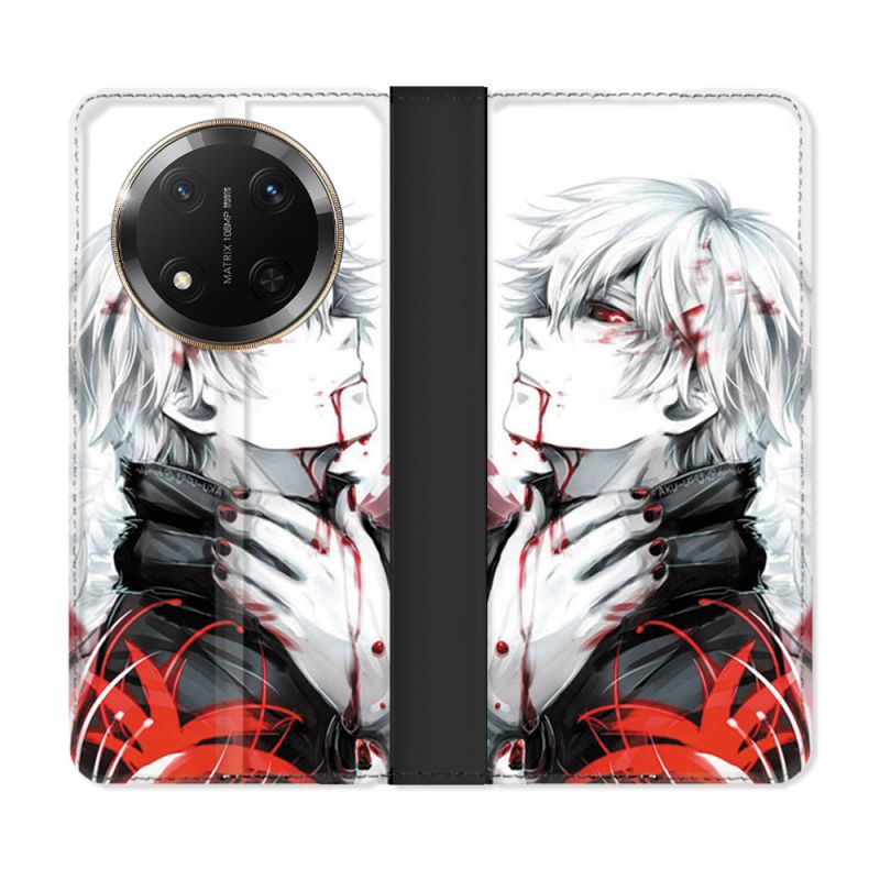 Housse cuir portefeuille Pour Honor Magic 7 Lite 5G Manga Tokyo Ghoul Kaneki Blanc