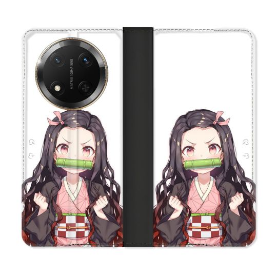 Housse cuir portefeuille Pour Honor Magic 7 Lite 5G Manga Demon Slayer Nezuko
