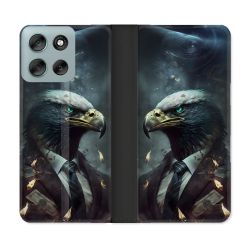 Housse cuir portefeuille Pour Motorola G56 5G Animal Aigle Business