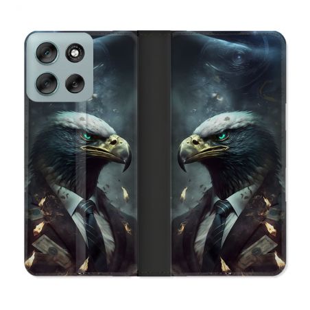 Housse cuir portefeuille Pour Motorola G56 5G Animal Aigle Business