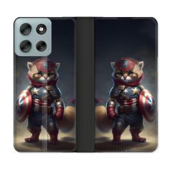 Housse cuir portefeuille Pour Motorola G56 5G Animal Chat America