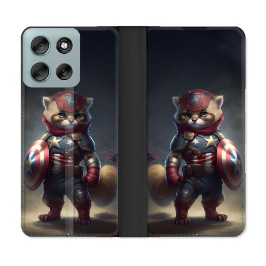 Housse cuir portefeuille Pour Motorola G56 5G Animal Chat America