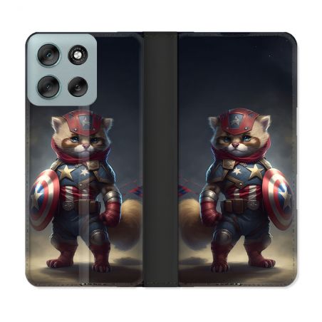 Housse cuir portefeuille Pour Motorola G56 5G Animal Chat America