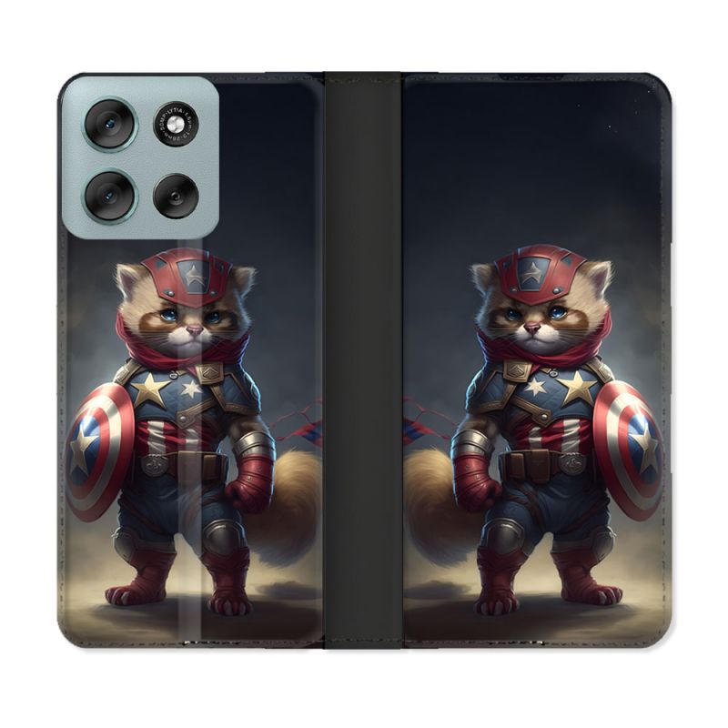 Housse cuir portefeuille Pour Motorola G56 5G Animal Chat America