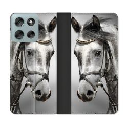 Housse cuir portefeuille Pour Motorola G56 5G Animal Cheval Blanc
