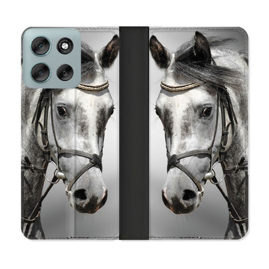 Housse cuir portefeuille Pour Motorola G56 5G Animal Cheval Blanc