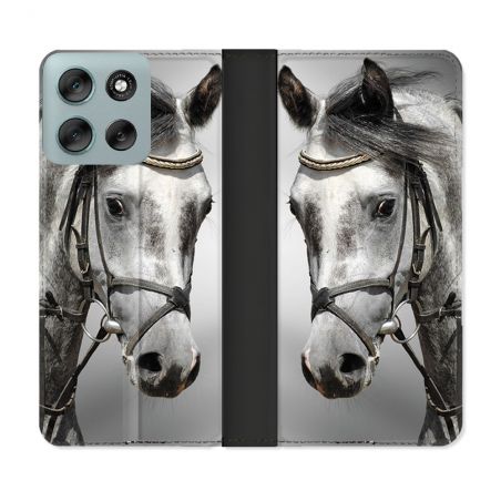 Housse cuir portefeuille Pour Motorola G56 5G Animal Cheval Blanc