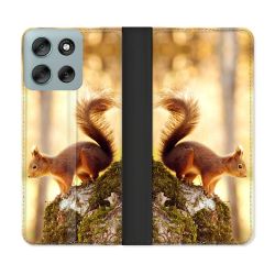 Housse cuir portefeuille Pour Motorola G56 5G Animal Ecureuil Bois