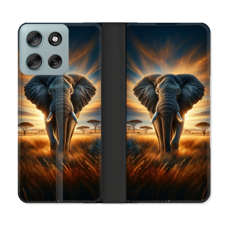 Housse cuir portefeuille Pour Motorola G56 5G Animal Elephant Savane