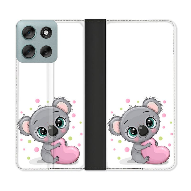 Housse cuir portefeuille Pour Motorola G56 5G Animal Koala Cœur