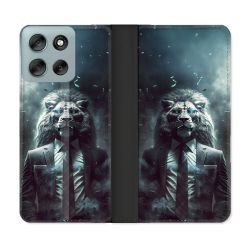 Housse cuir portefeuille Pour Motorola G56 5G Animal Lion Business