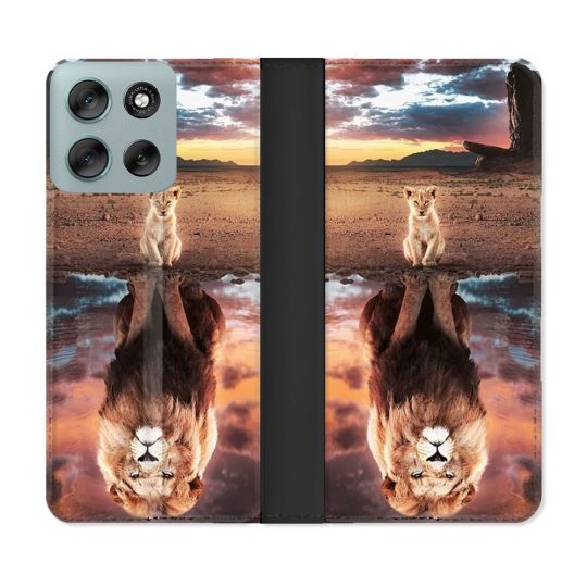 Housse cuir portefeuille Pour Motorola G56 5G Animal Lion Reflet