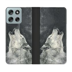 Housse cuir portefeuille Pour Motorola G56 5G Animal Loup Hurlement