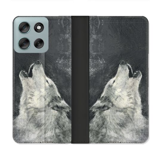 Housse cuir portefeuille Pour Motorola G56 5G Animal Loup Hurlement