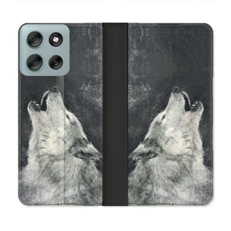 Housse cuir portefeuille Pour Motorola G56 5G Animal Loup Hurlement