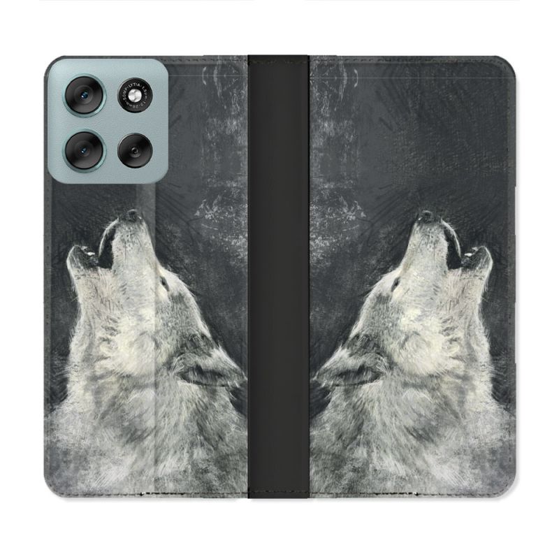 Housse cuir portefeuille Pour Motorola G56 5G Animal Loup Hurlement