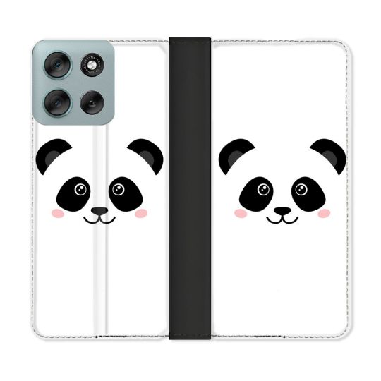 Housse cuir portefeuille Pour Motorola G56 5G Animal Panda Blanc