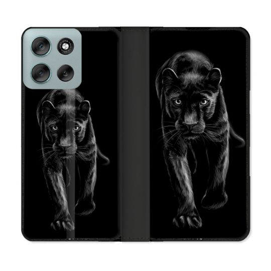 Housse cuir portefeuille Pour Motorola G56 5G Animal Panthère Noire