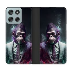 Housse cuir portefeuille Pour Motorola G56 5G Animal Singe Business