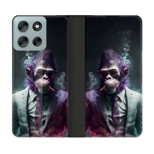 Housse cuir portefeuille Pour Motorola G56 5G Animal Singe Business