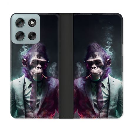 Housse cuir portefeuille Pour Motorola G56 5G Animal Singe Business