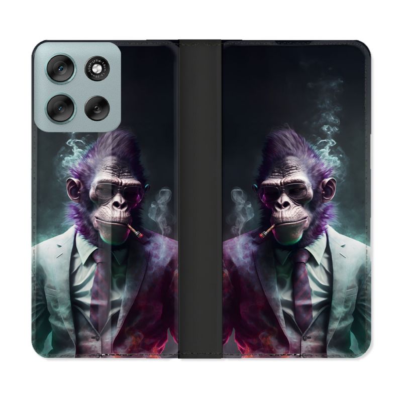 Housse cuir portefeuille Pour Motorola G56 5G Animal Singe Business