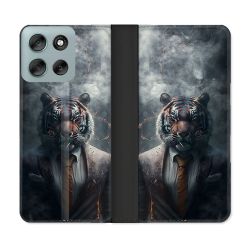 Housse cuir portefeuille Pour Motorola G56 5G Animal Tigre Business