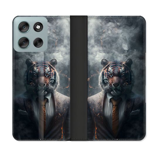 Housse cuir portefeuille Pour Motorola G56 5G Animal Tigre Business