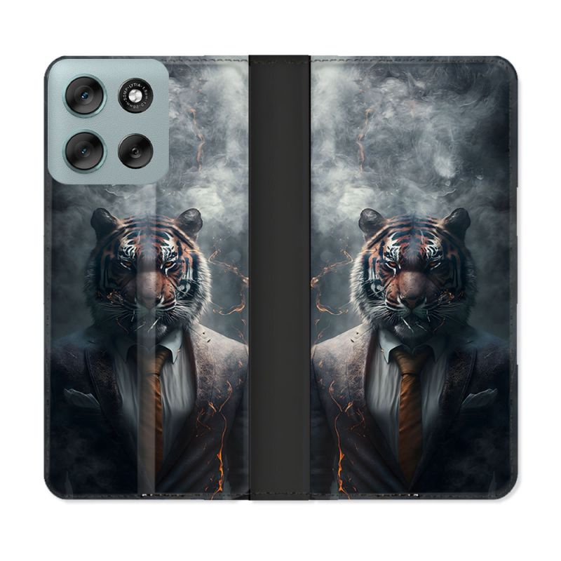 Housse cuir portefeuille Pour Motorola G56 5G Animal Tigre Business